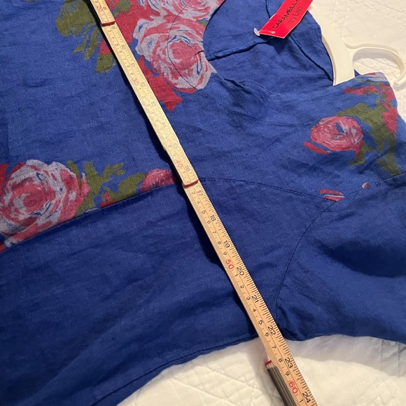 Carmella 100% Linen Tunic Made in Italy Pockets Blue Shirt Floral XXL NWT - Picture 10 of 11